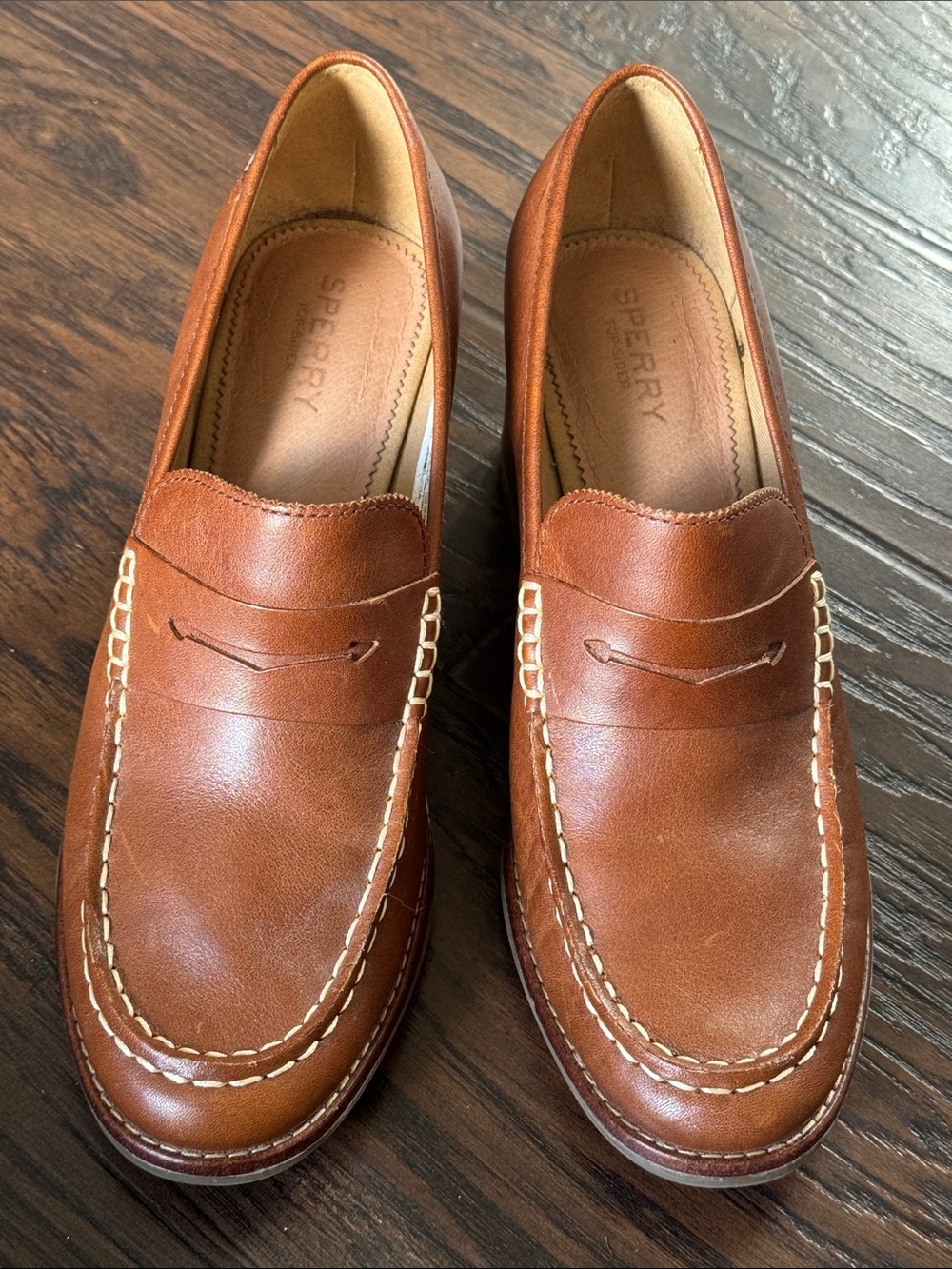 Sperry Brown Leather Block Heel Loafers - Picture 4 of 13